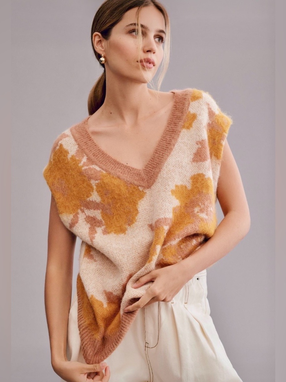 ANTHROPOLOGIE Maeve Pluging Loopy Floral Vest